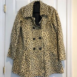 Free People Leopard Print Faux Fur Coat in Cream and Black